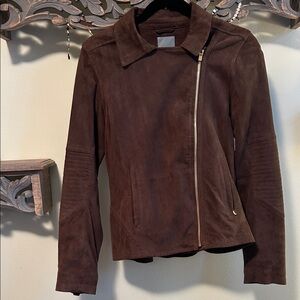 Leather athleta jacket with asymmetrical zipper